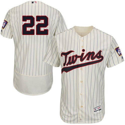 Twins #22 Miguel Sano Cream Strip Flexbase Authentic Collection Stitched MLB Jersey